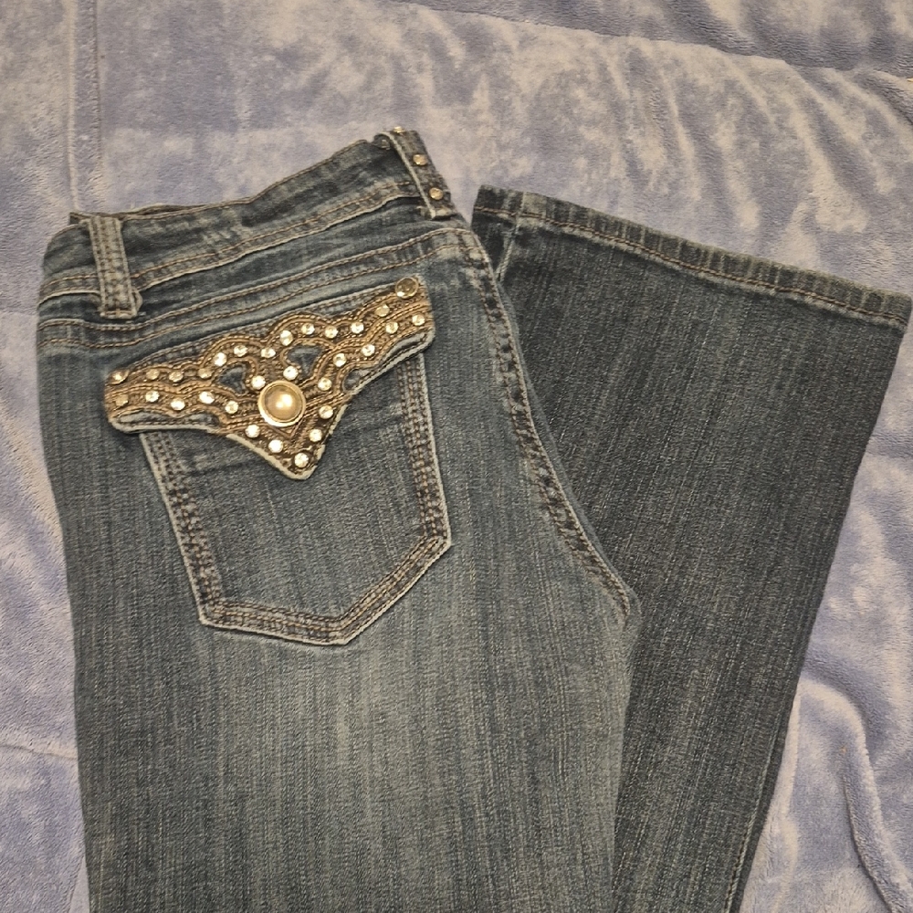 L.A. Idol Blue Boot Cut Jeans with Embellished Pocket